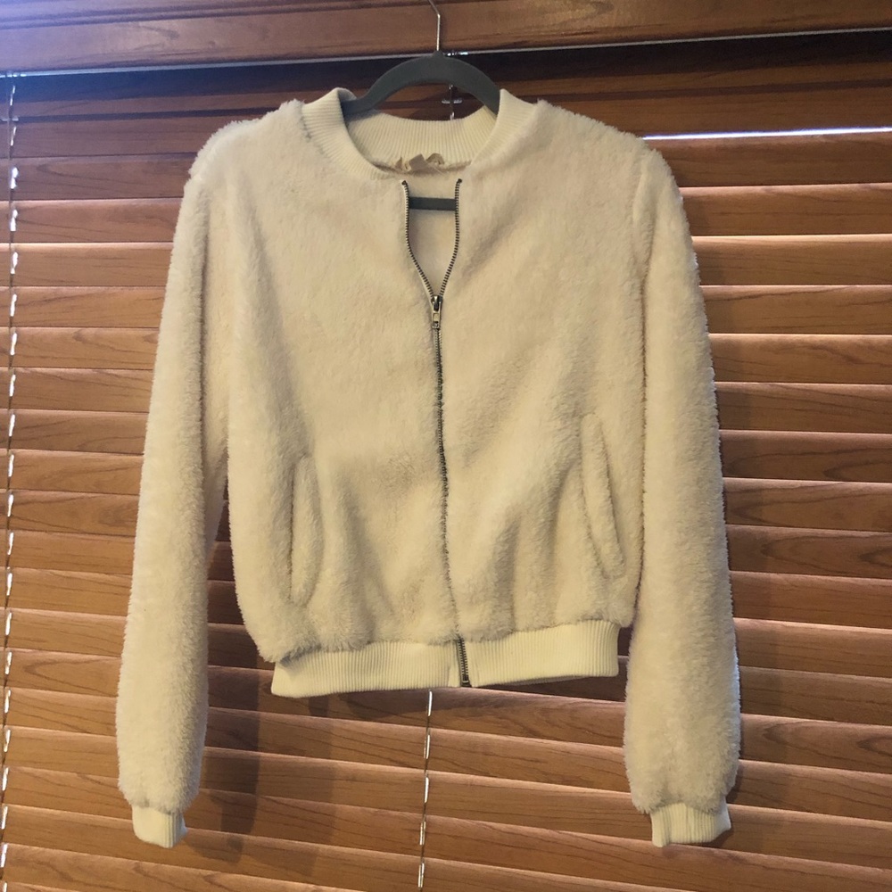 NWOT white Sherpa bomber jacket